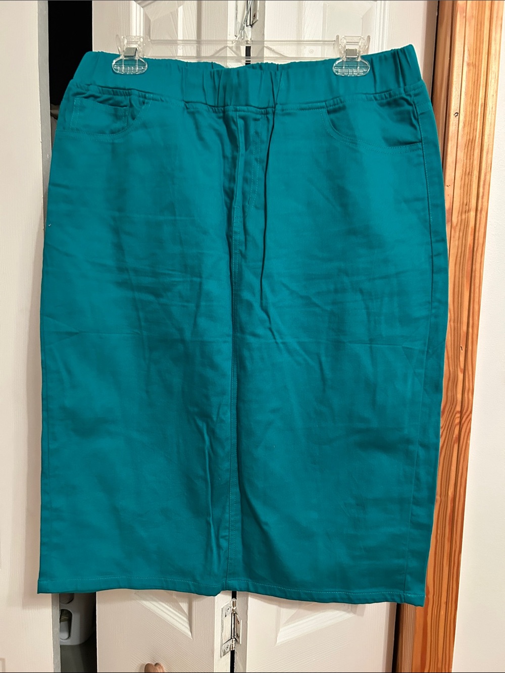 Pull-On Teal Pencil Skirt with Elastic Waist